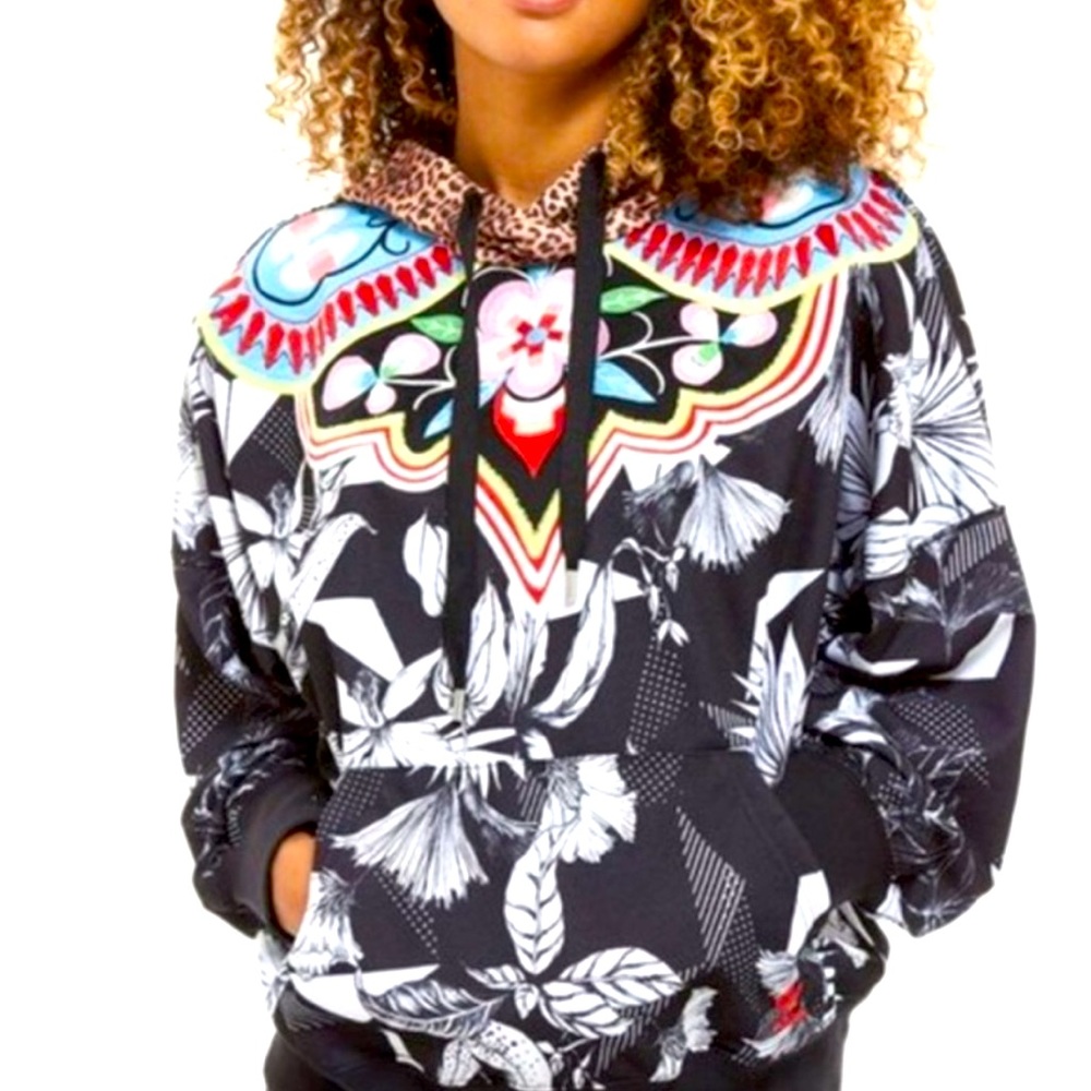 Farm Rio x Adidas Patchwork Botanical Leopard Embroidered Floral Hoodie